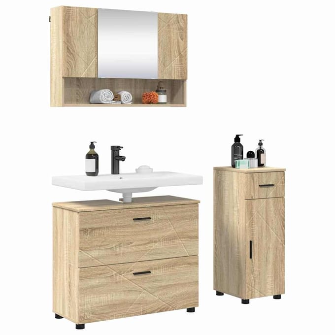 vidaXL - Badkamermeubel - Set - 3 - pcs - Sonoma - Eik - Samengesteld - Hout - en - Metaal