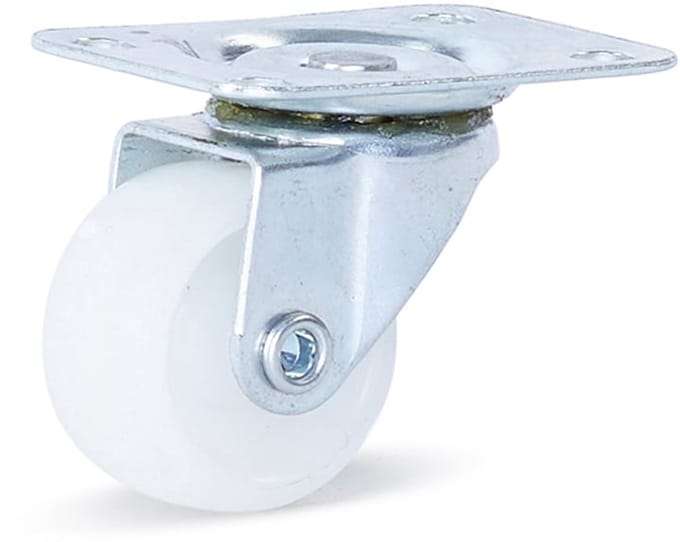 Klein wit PP zwenkwiel met topplaat - 30mm - 20kg