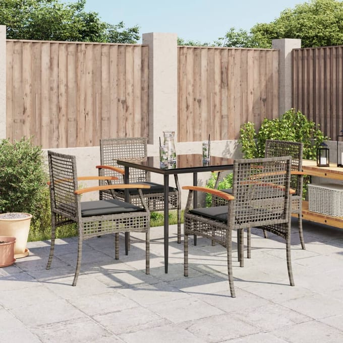 vidaXL - 5-delige - Tuinset - met - kussens - poly - rattan - grijs