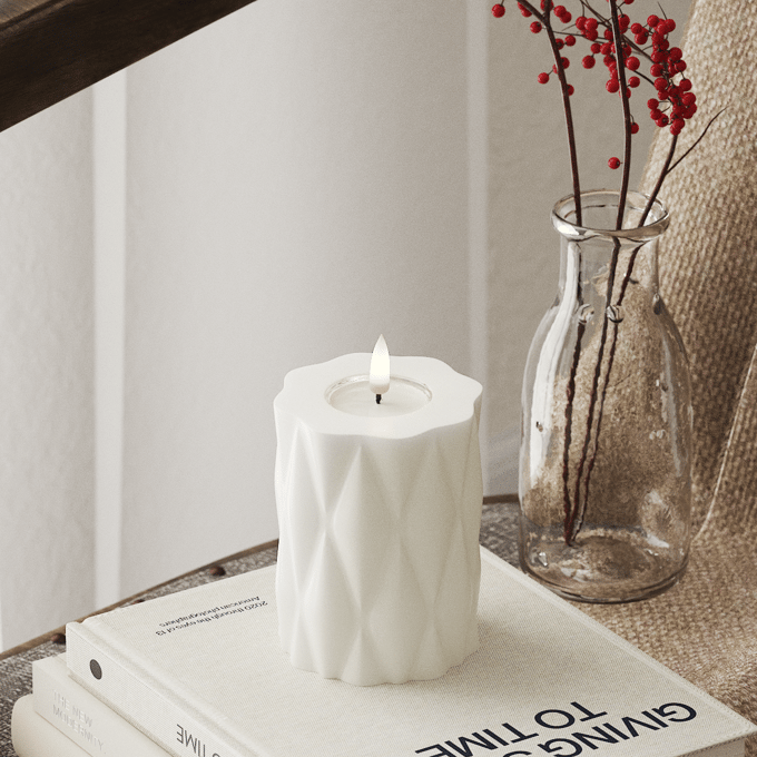 Deluxe Homeart Led Kaars Harlequin Wit 7,5 x 10 cm