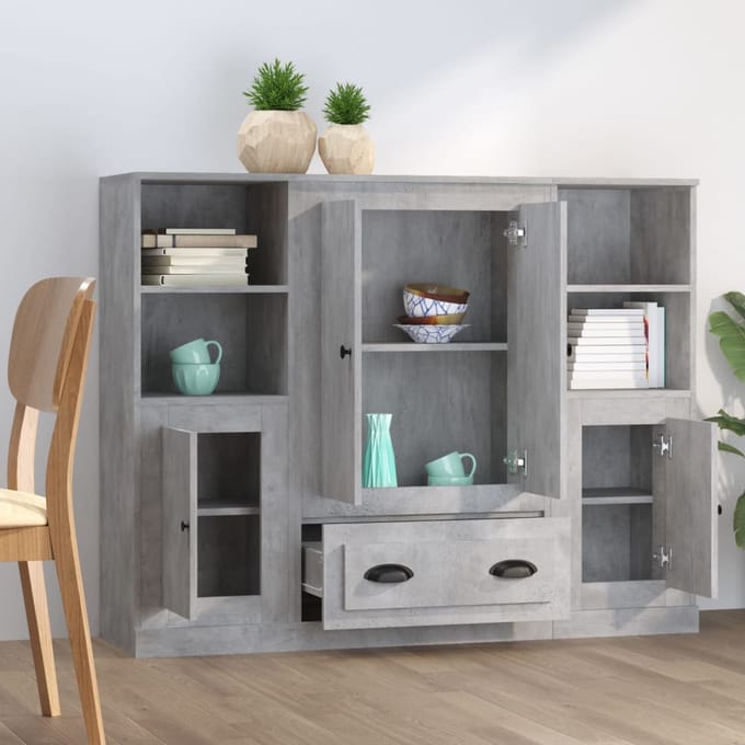 vidaXL - Hoge - kasten - 3 - st - bewerkt - hout - betongrijs