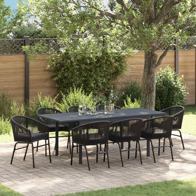 vidaXL - Tuin - Eettafel - Set - 9 - st - Zwart - poly - rattan