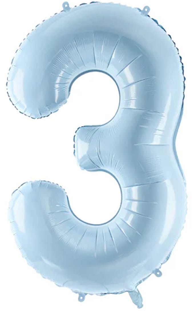 3 Jaar Cijfer Ballon Lichtblauw Leeg 72cm