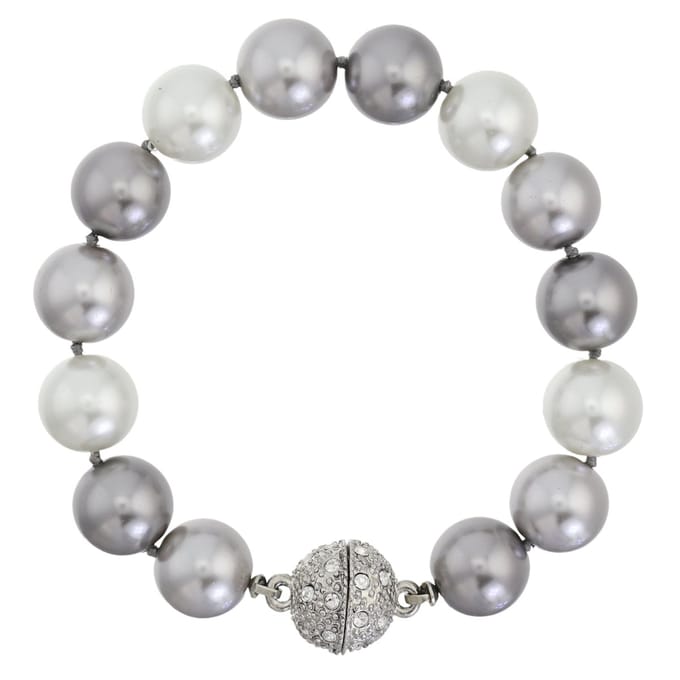 Behave - Armband - Glasparel - Magneetsluiting met steentjes - Grijs Wit