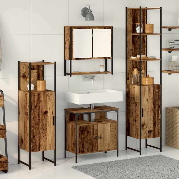 vidaXL - Badkamermeubel - Set - 4 - st - Oud - Hout - 33 - x - 33 - x - 185,5 - cm