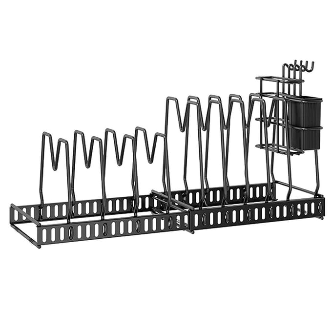 Support de casserole extensible avec support de hachoir de cuisine, compartiments réglables, garde-manger de rangement de cuisine noir
