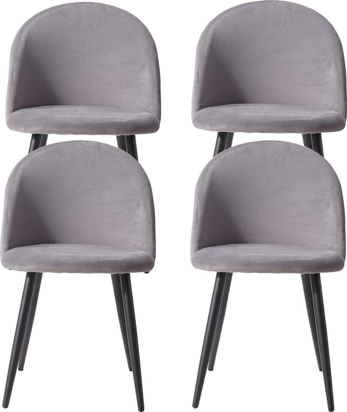 SteeFly® Fluwelen zitcomfort - Elegante eetkamerfauteuils - Luxe stoelen set van 4 - Ergonomisch - Zithoogte: 43cm - Grijs