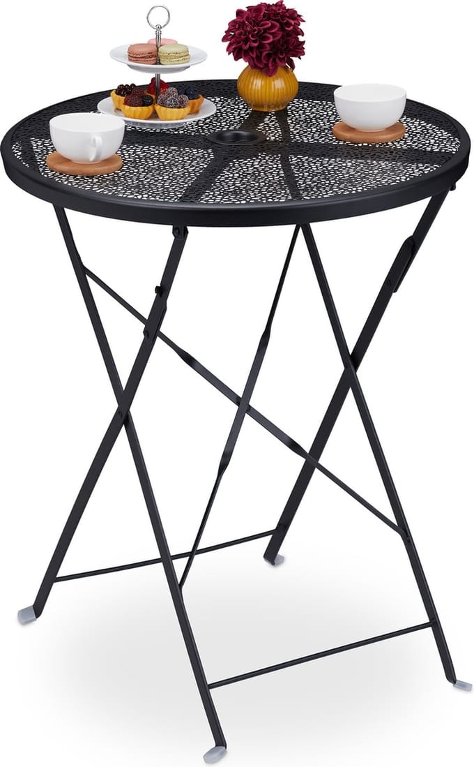 bistrotafel inklapbaar - 71,5 x 60,5 cm - weerbestendig - met parasolgat - staal