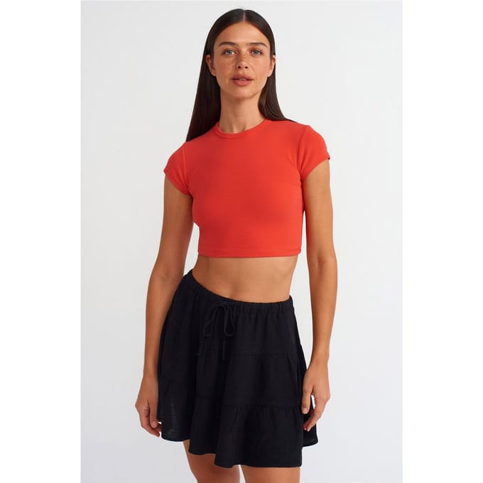 Dames Crop Slim-Fit Crew Neck T-Shirt