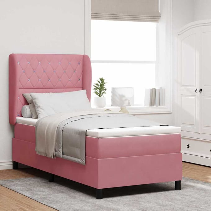 vidaXL - Boxspring - bed - met - hoofdeinde - Roze - 190 - x - 90 - cm - Fluweel