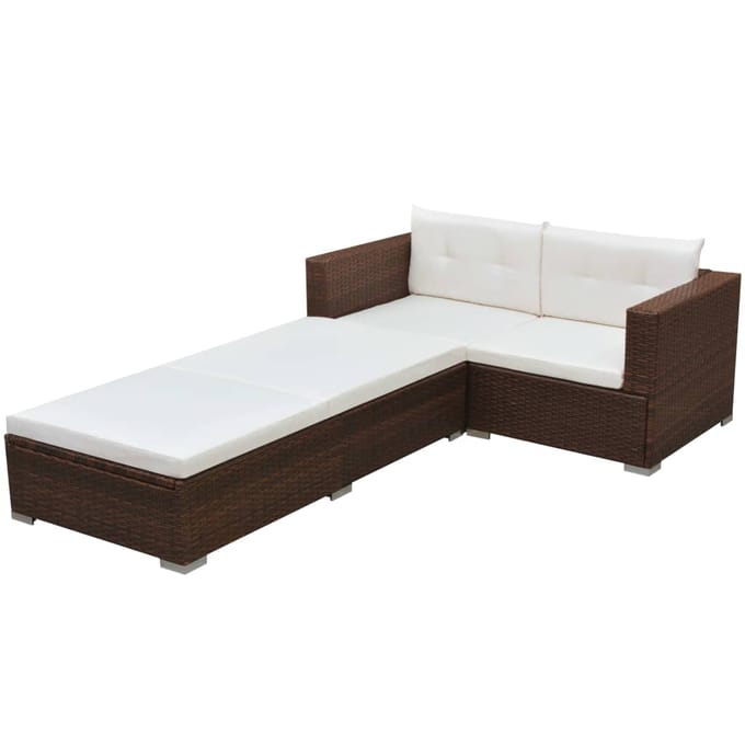 vidaXL - 3-delige - Loungeset - met - kussens - poly - rattan - bruin