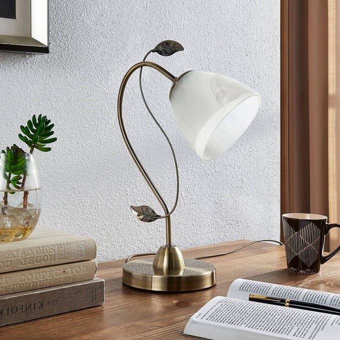 Lindby - Tafellamp - 1licht - glas, metaal - H: 43.5 cm - E27 - wit albast, oudmessing