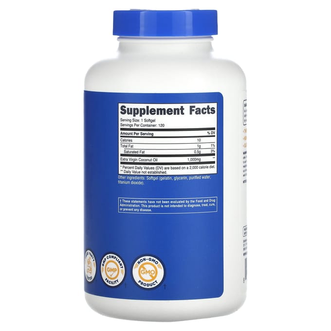 Nutricost, kokosolie, 1.000 mg, 120 zachte capsules
