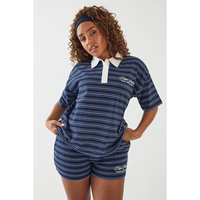 Dames Dsgn Studio Gestreepte Polo Top Met Korte Mouwen | Marineblauw | Maat: Small