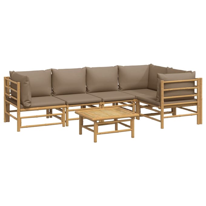 vidaXL - 6-delige - Loungeset - met - kussens - bamboe - taupe