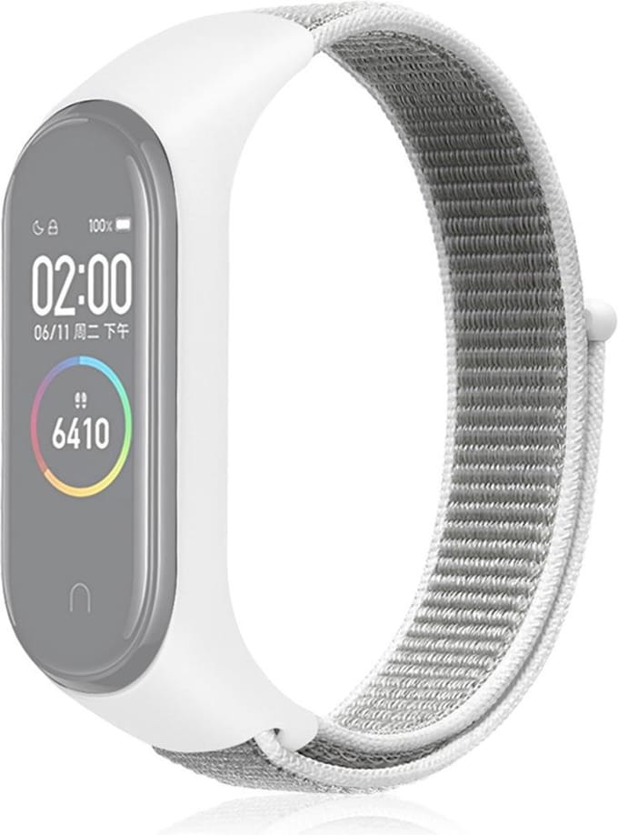 By Qubix - Nylon Geweven Bandje Geschikt voor Xiaomi Mi Band 3 / 4 / 5 / 6 / 7 - Wit