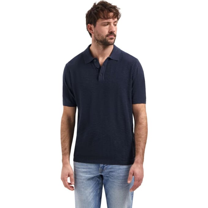 No Excess Polo Pullover Short Sleeve Slub Navy  L