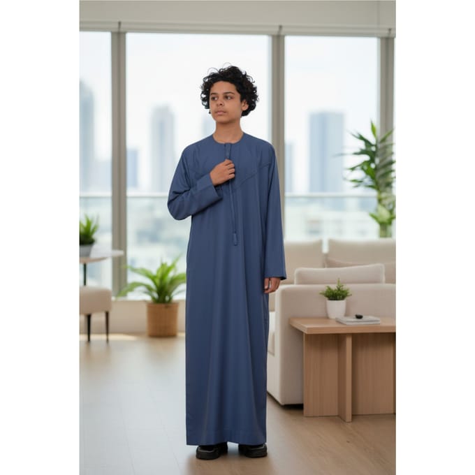 Kinderen jongens blauwe Eid Marokkaanse Jubba Robe Djellaba Ramadan Eid Thobe LFS- K-HM11