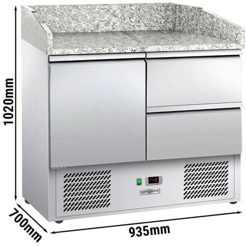 GGM Gastro Pizzakühltisch ECO - 935x700mm - mit 1 Tür & 2 Schubladen Zilver