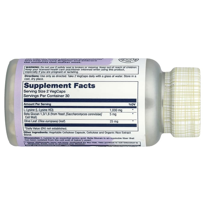 L-Lysine Beta-Glucaan, 1.000 mg, 60 Plantaardige Capsules (500 mg per capsule)