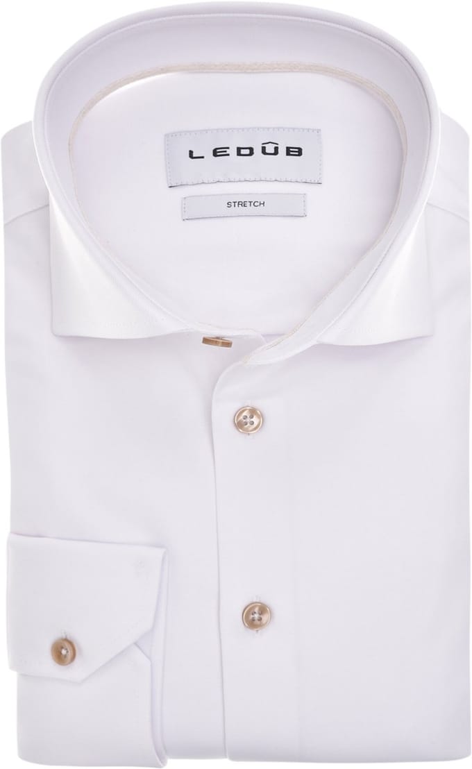 Ledub modern fit overhemd - popeline - wit - Strijkvriendelijk - Boordmaat: 48