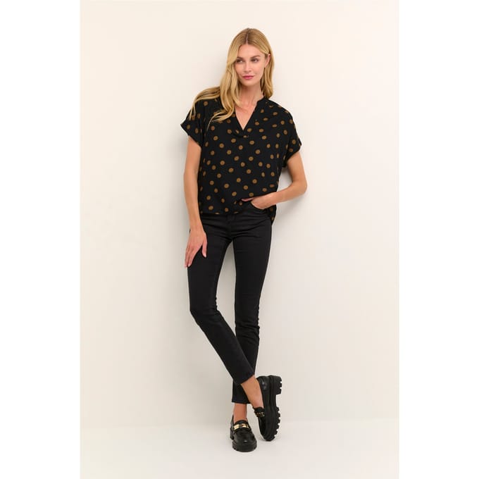 Blouse met korte mouwen Regular fit Black With Mustang Dot black brown