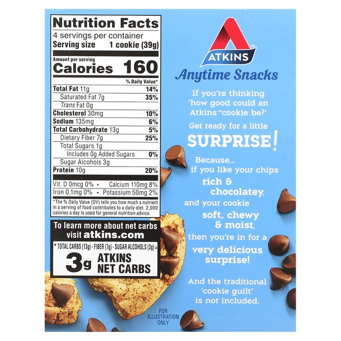 Atkins | Protein Cookies | Chocolate Chip | 4 x 39g