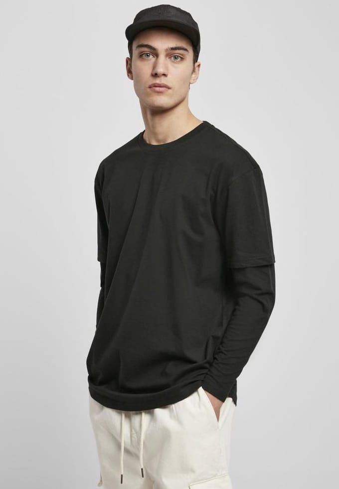 Urban Classics - Oversized Shaped Double Layer Longsleeve shirt - 3XL - Zwart