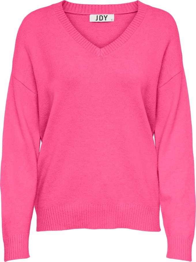 Jacqueline de Yong Trui Jdymarco L/s V-neck Pullover Knt 15281979 Shocking Pink Dames Maat - XS
