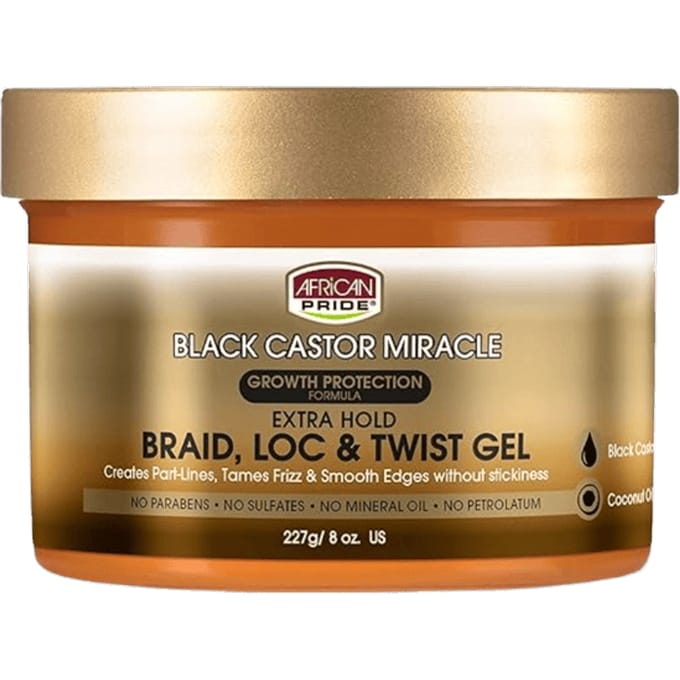 AFRICAN PRIDE- BLACK CASTOR MIRACLE - BRAID LOC TWIST GEL 8OZ
