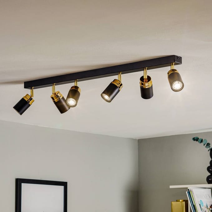 Luminex Plafondspot Reno, 6-lamps, zwart/goud