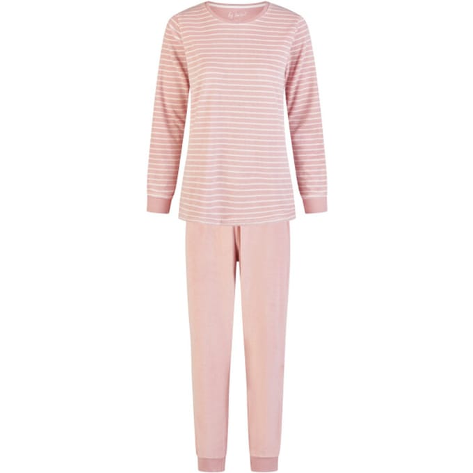 By Louise Dames Winter Pyjama Set Lang Badstof Roze Gestreept - Maat M