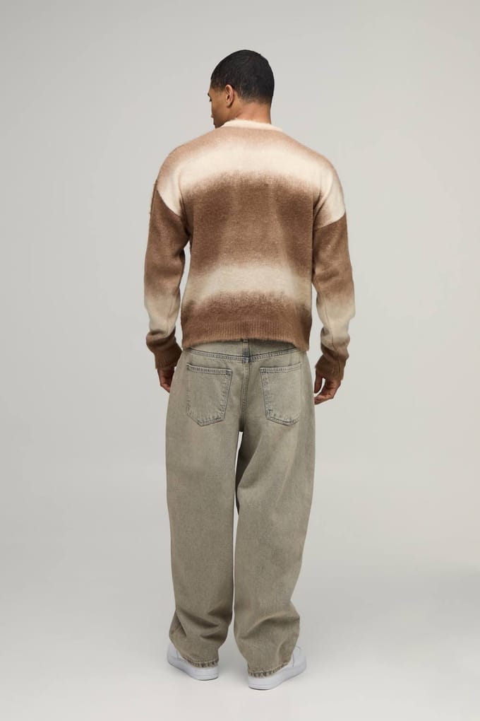 Relaxed Boxy Verlengde Hals Ombré Gebreide Trui | Brown | Size Medium