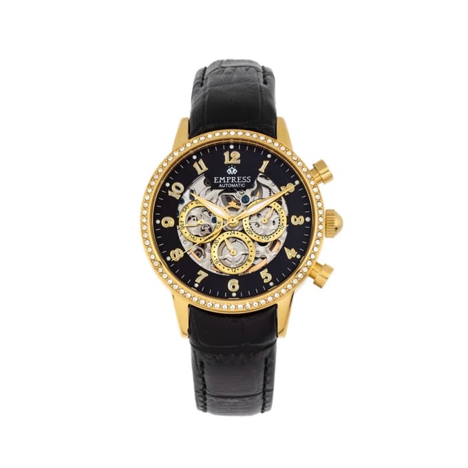 Empress Beatrice automatisch skelet wijzerplaat horloge met lederen band met dag/datum