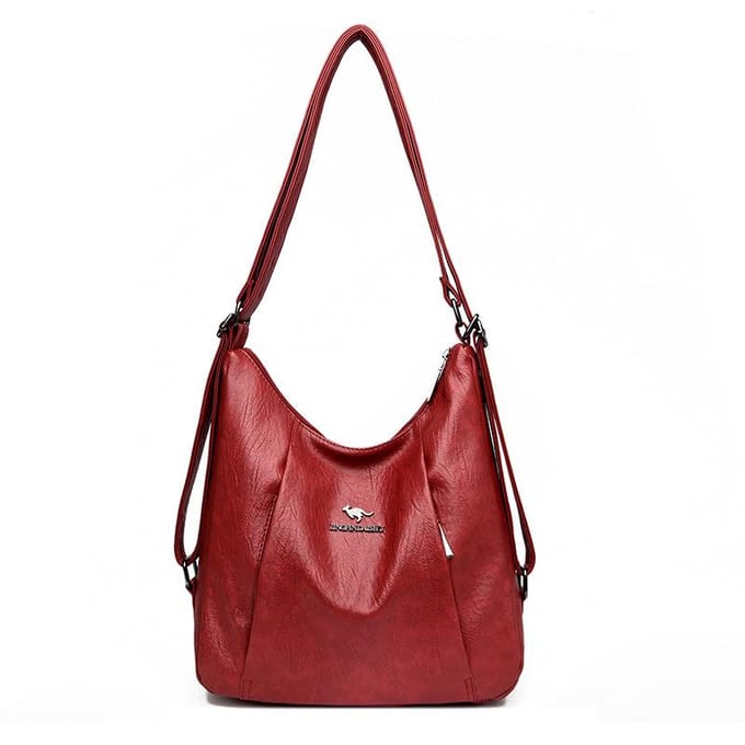 Sac à Bandoulière et Sac à Dos 2 Voies Style Designer pour Femme, Sac à Main en PU Grande Capacité pour Voyage Shopping rouge