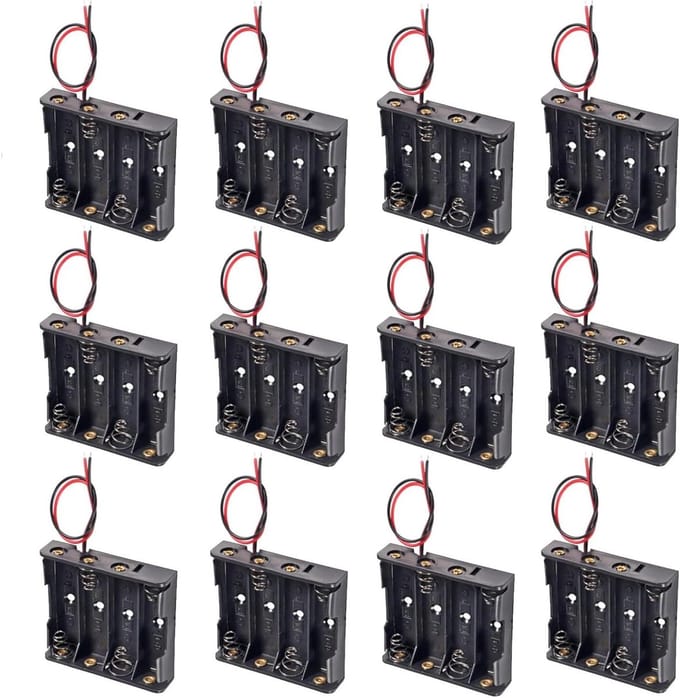 Batterijhouder AA - Batterijbox 4xAA - Elektronica Projecten - Met Aansluitdraden - 12 Stuks - Zwart