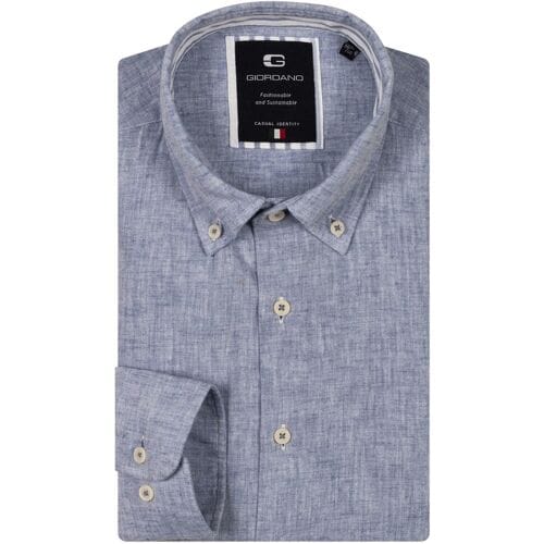 Giordano Overhemd Loretto Button Down Cotton Linnen Mélange Navy / male