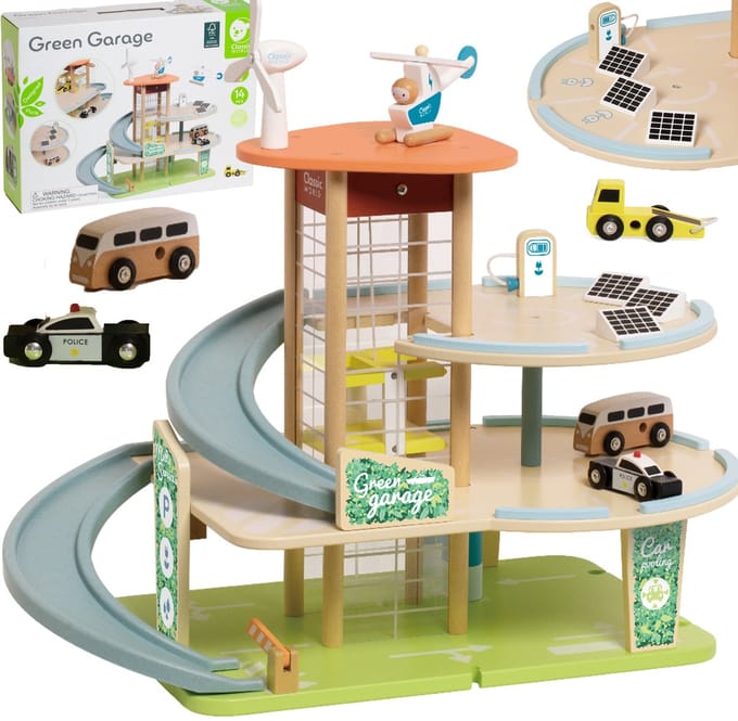 Classic World Wooden Sustainable Garage with Accessories 19pcs.