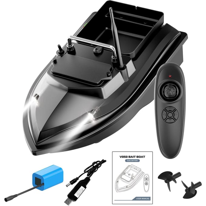 Visaasboot 500m Afstandsbediening Voerboot Dubbele motor Fishfinder 2KG Laadondersteuning 5200mAh zwart