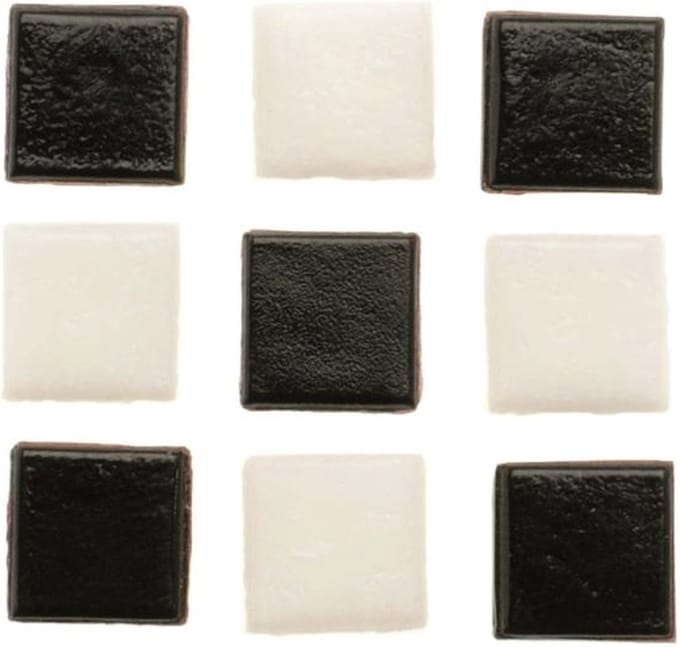 Glorex mozaiek steentjes/tegeltjes - starters pakket - vierkant - 60x stuks - wit/zwart - 2 x 2 cm