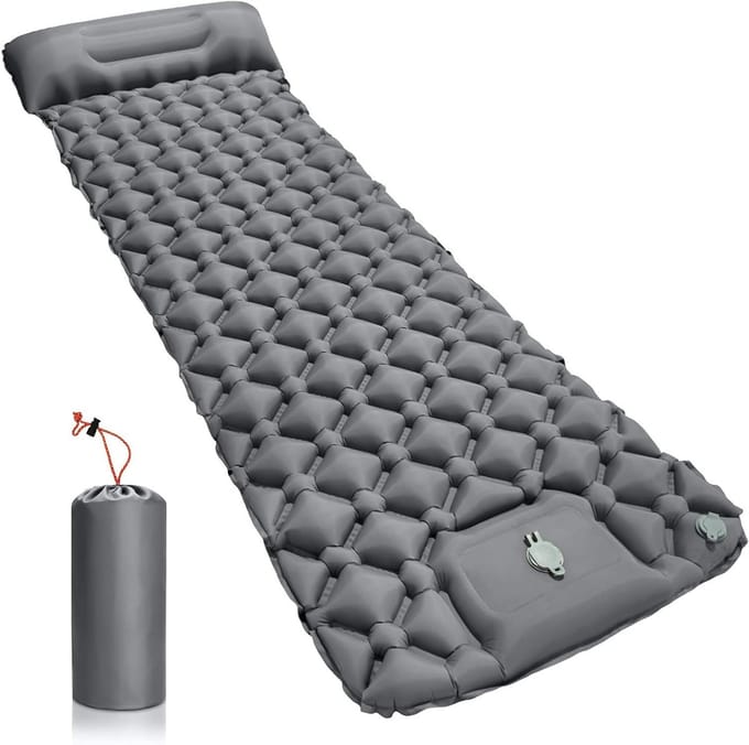 Opblaasbare Slaapmat - Kampeer matras - Buiten slapen - Met ingebouwde voetpomp - 190x60cm - Grijs
