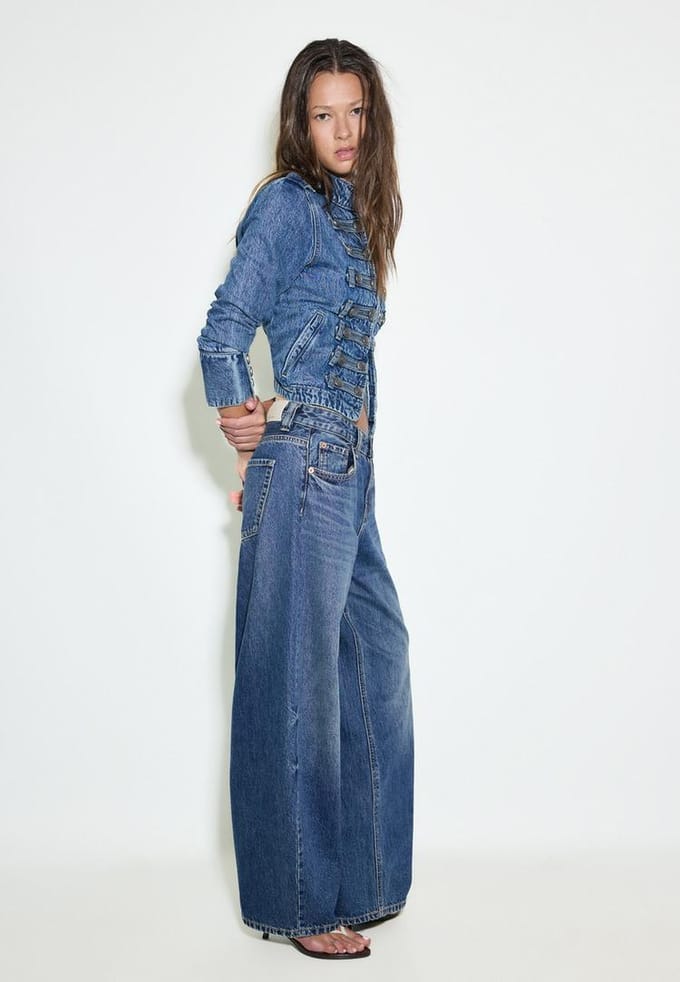 Stradivarius D80 Barrel fit jeans  MIDDENBLAUWE DENIM WASSING 42