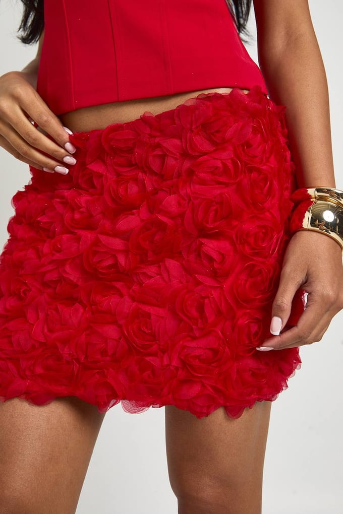 boohoo Dames Crepe Rose Mini Rok | Red | Maat: 12
