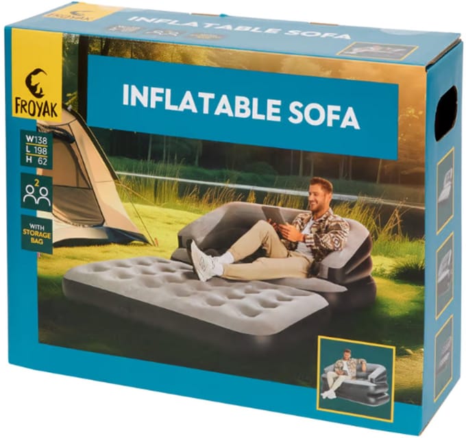 Froyak Opblaasbare Ligbank - 198 x 138 x 62 cm - Grijs