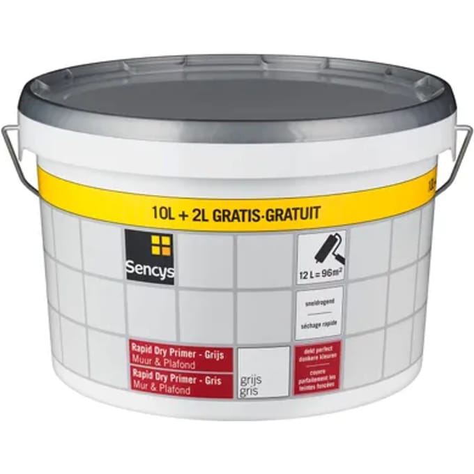Sencys Rapid Dry Primer - Muur En Plafond - Mat Grijs - 12l