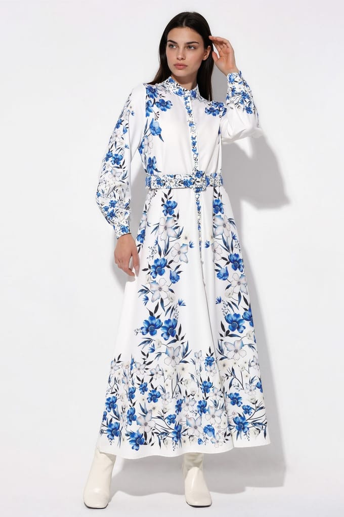 Bloemrijke Maxi Hemdress met Ceintuur