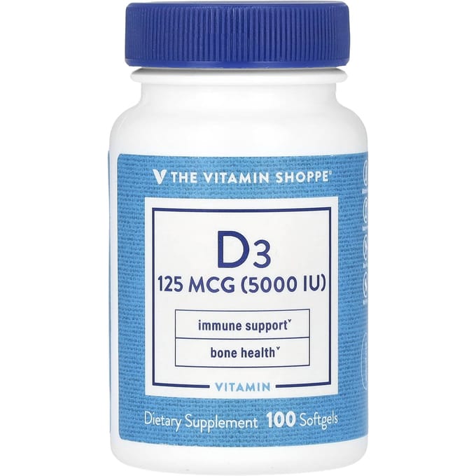 The Vitamin Shoppe, vitamine D3, 125 mcg (5 000 UI), 100 gélules