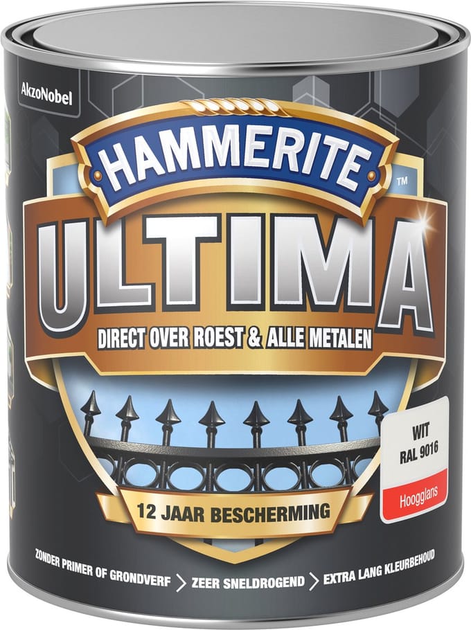 Hammerite Metaallak Ultima Hoogglans Wit Ral 9016 750ml
