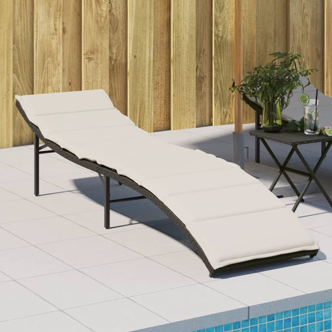 vidaXL - Ligbed - met - kussen - 55x199x50 - cm - poly - rattan - zwart