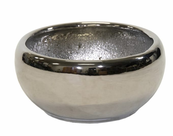 Mega Collections Bloempot/schaal Emperor laag - rond - zilver - D27 x H15 cm - glans
